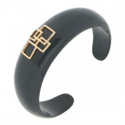 DST-BRACELET JONC RESINE NOIRE MOTIFS CARRES EMBOITES