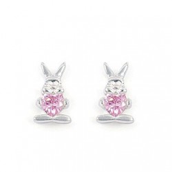 CLOUS D OREILLES LAPIN OZ ROSE - Argent traité -