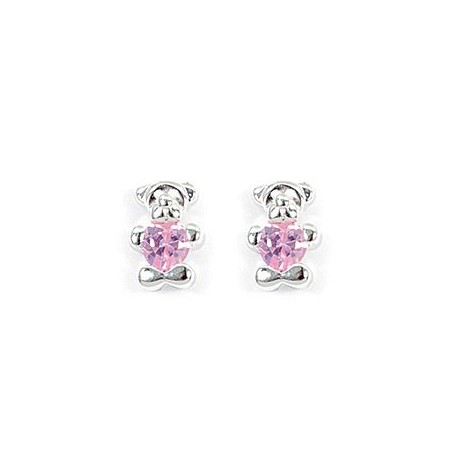 CLOUS D OREILLES OURSON OZ ROSE ARGENT 925