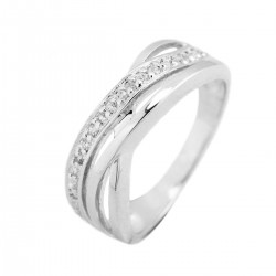 Bague croisée CZ sertis grains