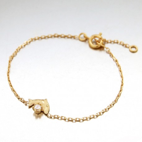 BRACELET POR 16CM MOTIF PETIT DAUPHIN+CZ BLANC