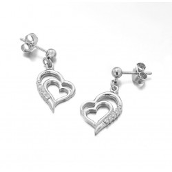 BO ARGENT 925, 2 COEURS ET CZ