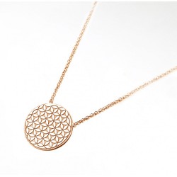 COLLIER PLAQUE OR PLAQUE RONDE FLEUR DE VIE