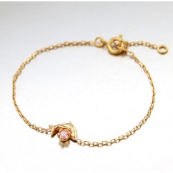 BRACELET POR 16CM MOTIF PETIT DAUPHIN+CZ ROSE