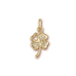 PENDENTIF PLAQUE OR TREFLE 3 FEUILLES CZ+ 1 COEUR