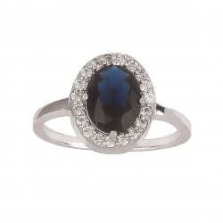 BAGUE ARGENT 925 BICOLORE CZ BLEU